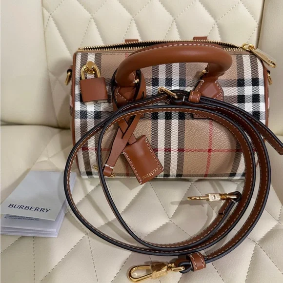 Burberry Tan and Brown Checkered Satchel - Picture 5 of 6
